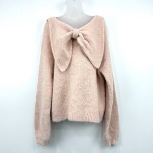 ByTimo Sweater Women's XL Pink Bow Alpaca Wool Blend‎ Feminine Dainty Knit
